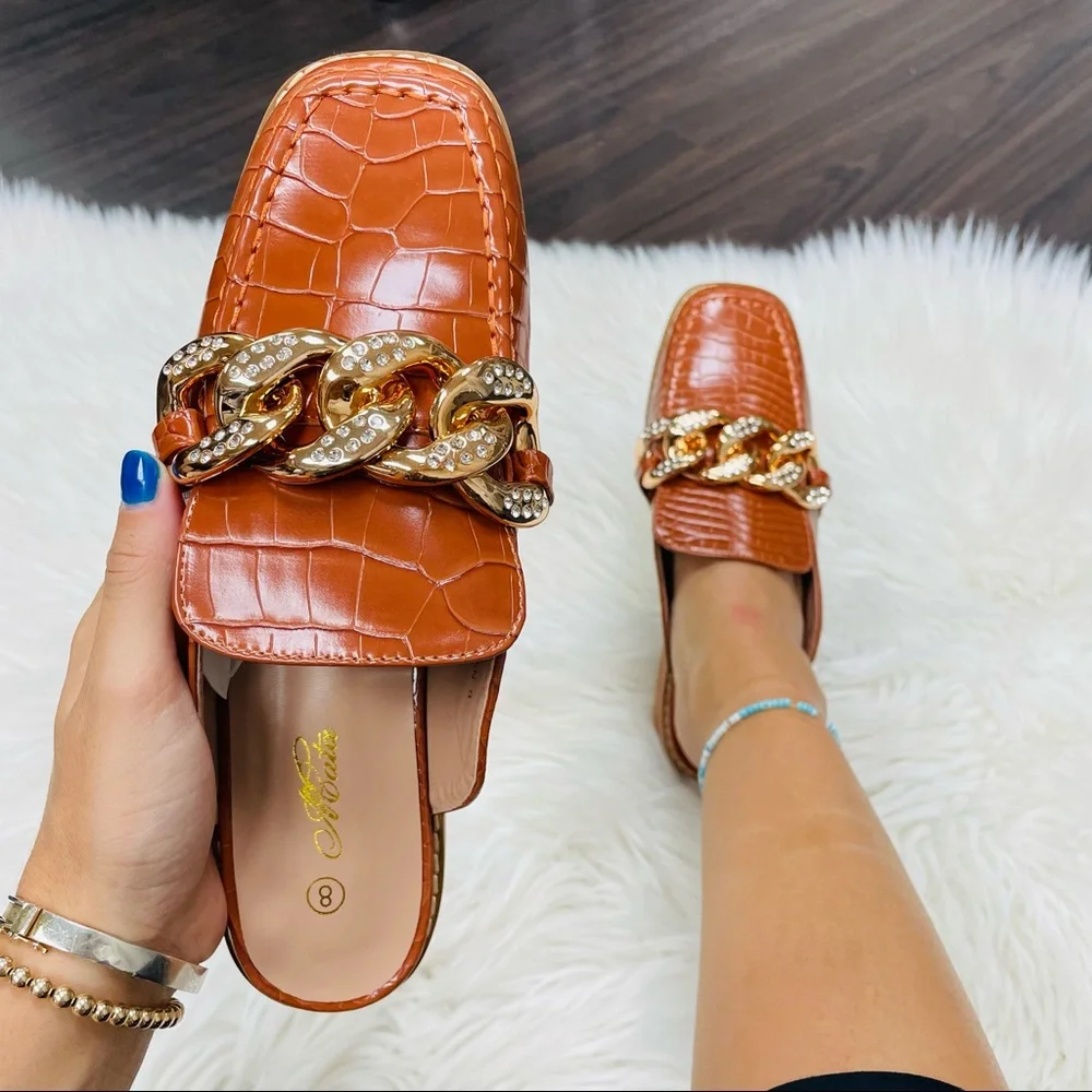 Tan croco chain mule sandal - Picture 8 of 12